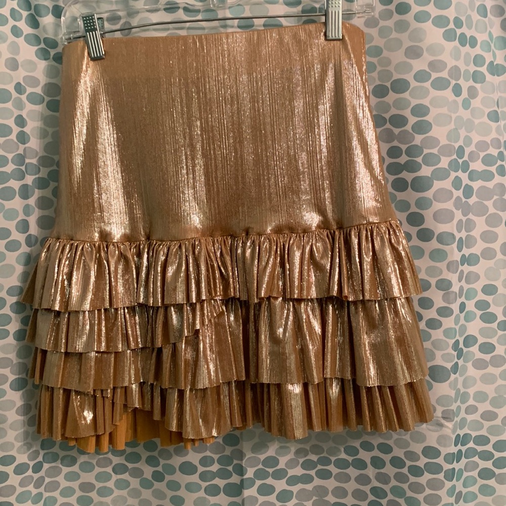 Free People Gold shimmer ruffled skirt